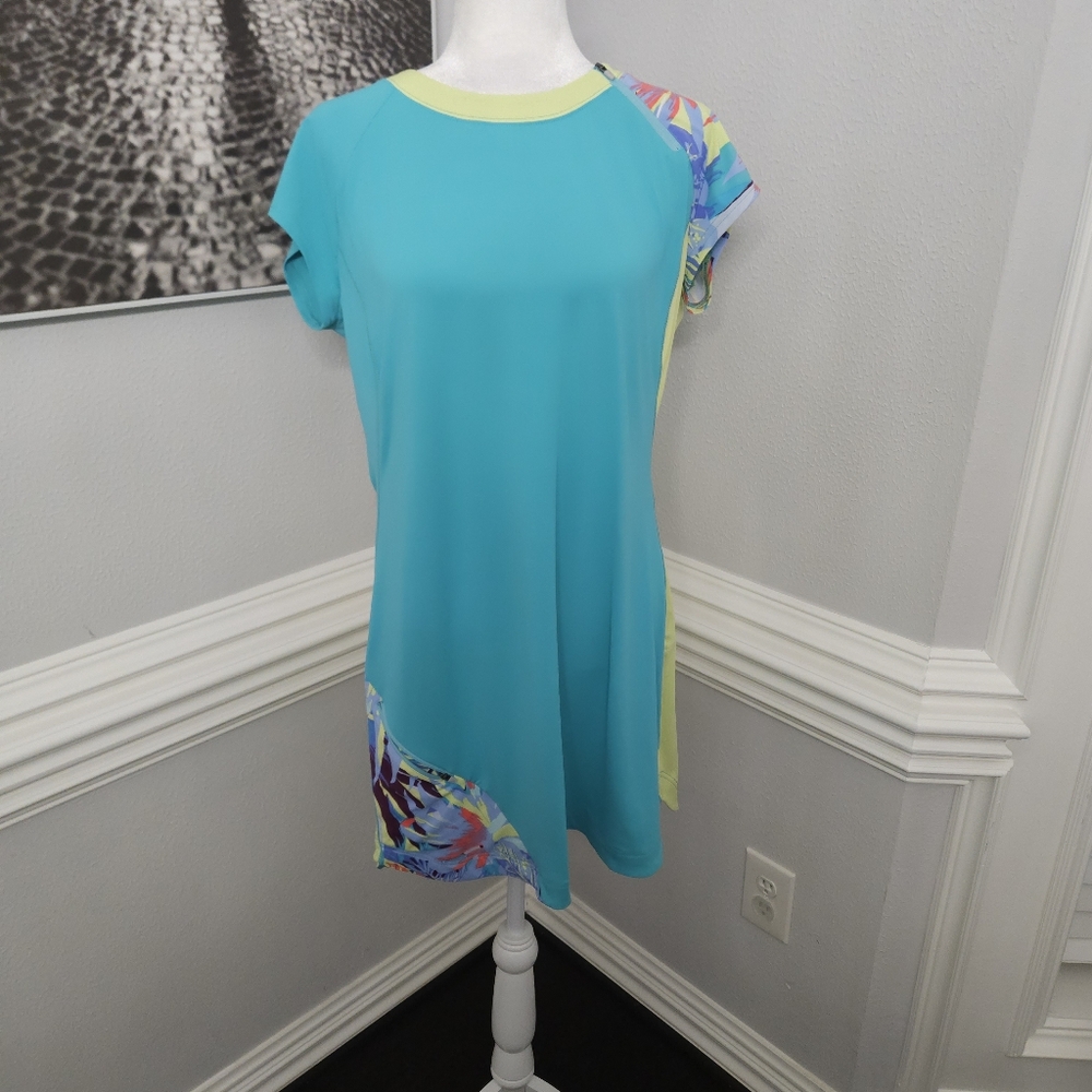 Title Nine Blue Green Colorblock Tropical Print Athletic Mini Dress Womens sz L - Picture 3 of 10